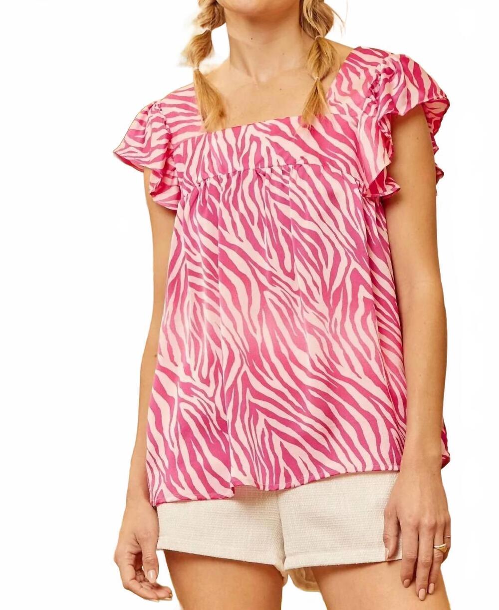 NEW ANDREE BY UNIT hope babydoll zebra print top in magenta